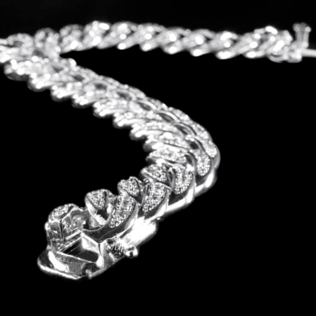 15mm/19mm Diamond Mariner Cuban Bracelet in Solid Sterling Silver