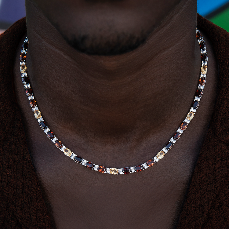 Multicolor Mixed Oval Cut Tennis Tonal Brown Stones Chain