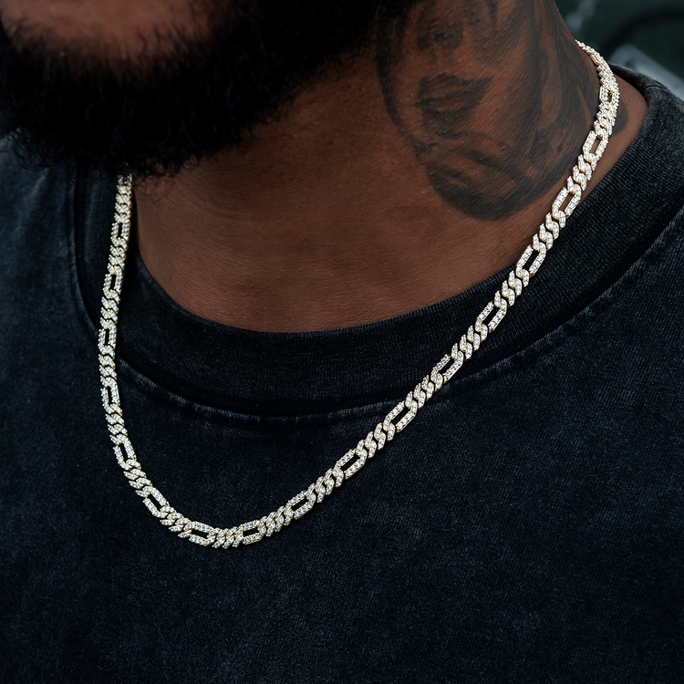 Diamond Figaro Chain in Yellow Gold