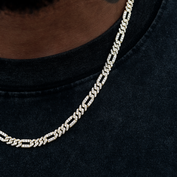 Diamond Figaro Chain in Yellow Gold