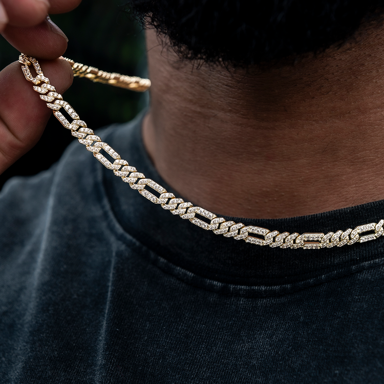 Diamond Figaro Chain in Yellow Gold