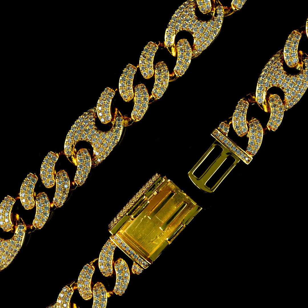 15mm/19mm Diamond Mariner Cuban Bracelet in Yellow Gold