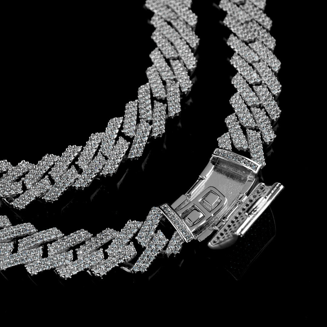 13mm Diamond Prong Set Cuban Chain in White Gold