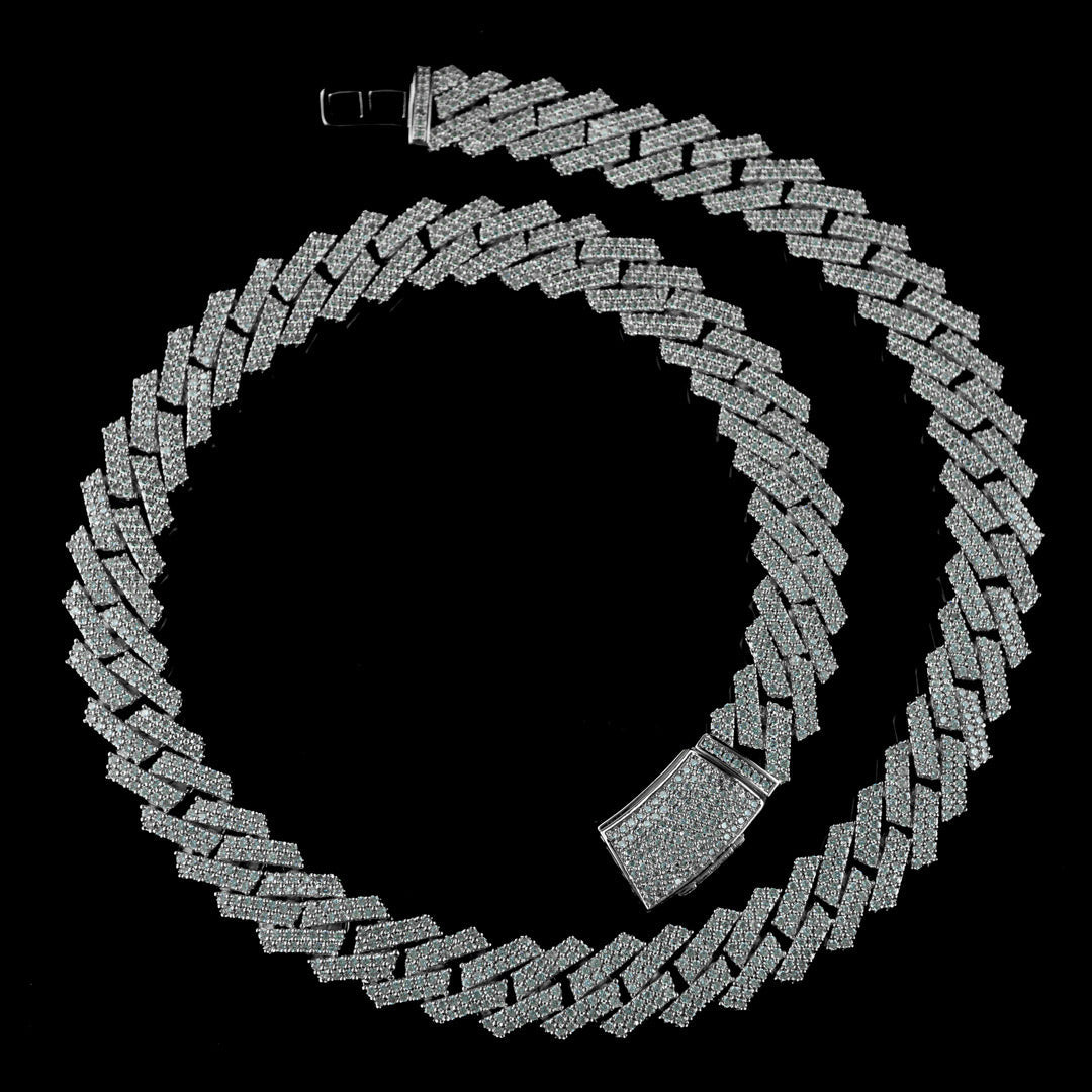 13mm Diamond Prong Set Cuban Chain in White Gold
