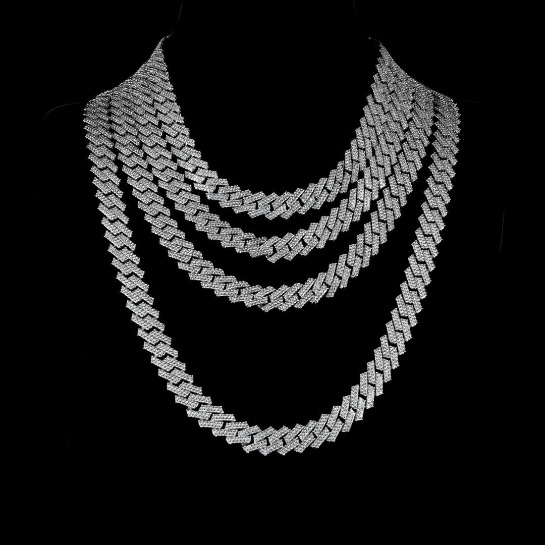 19mm Diamond Baguette Cuban Chain in Yellow Gold